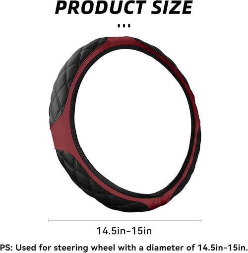 15 Inch Car Leather Steering Wheel Cover, Automotive Accessories Elastic Breathable Anti-Slip Soft Wheel Protector Fits Men and Women, Suitable for SUVs, Trucks, Vehicles and RVs (Wine red)