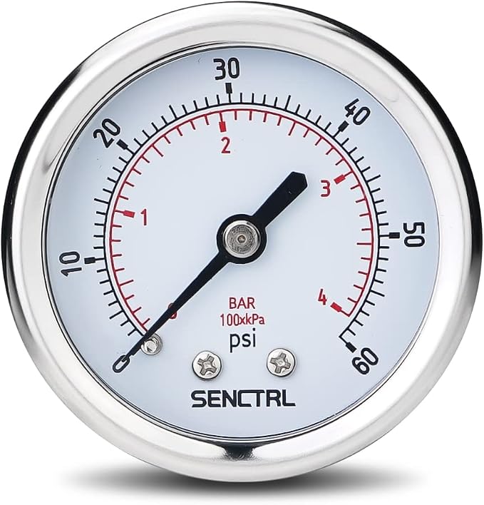 0-60 Psi Pressure Gauge, 2" Dial, 1/4 NPT Back Mount, Waterproof, Stainless Steel Case, for Swimming Pool Filter Pump Spa Water Air MTB Tire Pressure Test