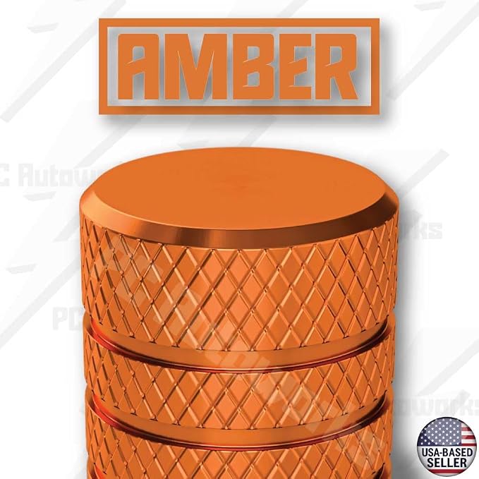 Aluminum Tire Valve Stem Caps – Anti-Rust, Premium Anodized Aluminum, Corrosion-Resistant, Easy Install, Universal Fit for Car, Truck, Bike, SUV – 1 Pack/Set of 4 (Amber Orange)