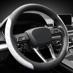 Nappa Leather Steering Wheel Cover, Elegant Diamond Checkered Design, Non-Slip wear-Resistant, Enhance Driving Comfort, Suitable for Steering Wheel Diameter 14 1/2‘-15’ Models.Black White
