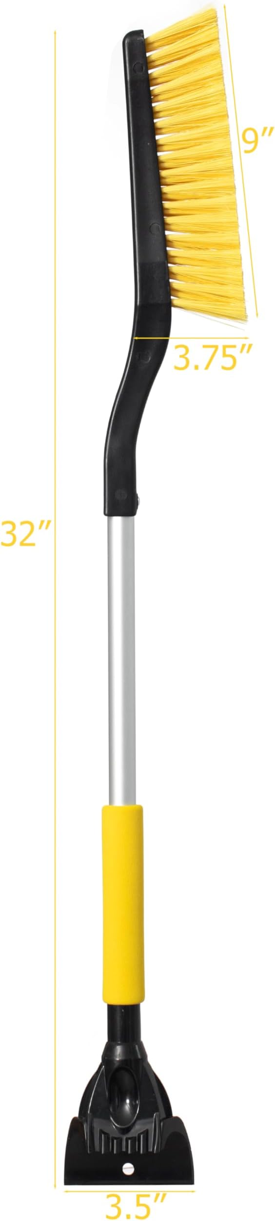 32" Aluminum Snow Brush & Ice Scraper 2-in-1 Winter Car Tool with Non-Slip Foam Grip and Scratch-Free Bristles for Cars, SUVs & Trucks, Yellow