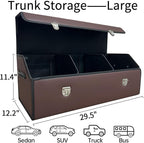 Car Trunk Organizer with Lid,Foldable Faux Leather Cargo Storage Box,3 Compartments,Collapsible Multi-Functional Organizer for SUV,Sedan and Vehicle Trunk