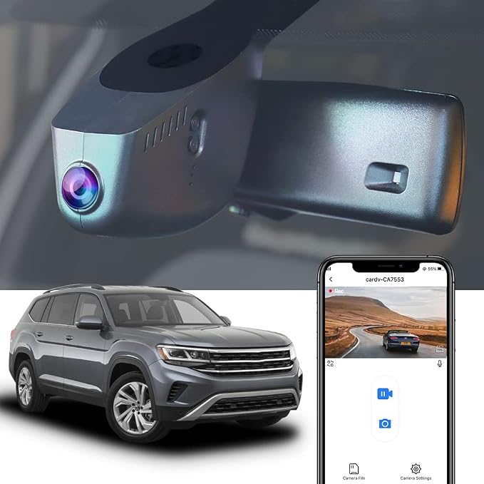 4K Dash Cam Suitable for Volkswagen Atlas 2018-2026 (Model A/Slim-Tail) & Atlas Cross Sport 2020-2026, OEM Look, UHD 2160P Video, WiFi & APP, Loop Recording, Parking Sensor, Plug & Play, 64GB