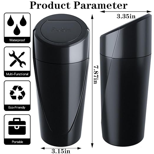 Car Trash Can Bin with Lid - Car Garbage Can Cup Holder - Black Mini Leakproof Vehicle Trash Garbage Can Bin with 20pcs Trash Bags-Car Organizers and Storage for Front Back Seat Accessories