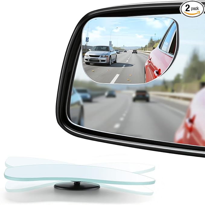XLarge Blind Spot Mirror, Rounded Rectangle HD Glass Frameless Convex Rear View Mirrors Exterior Accessories with Wide Angle Adjustable Stick for Car SUV and Trucks, Pack of 2