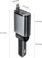 Retractable Car Charger, 3 in 1 Fast Car Phone Charger 50W, 1 TypeC Retractable Cables and USB Port,USB C Car Charger Compatible with iPhone 17/17 Pro Max/16/15/14/13/12/11,for Galaxy S25,Pixel 10
