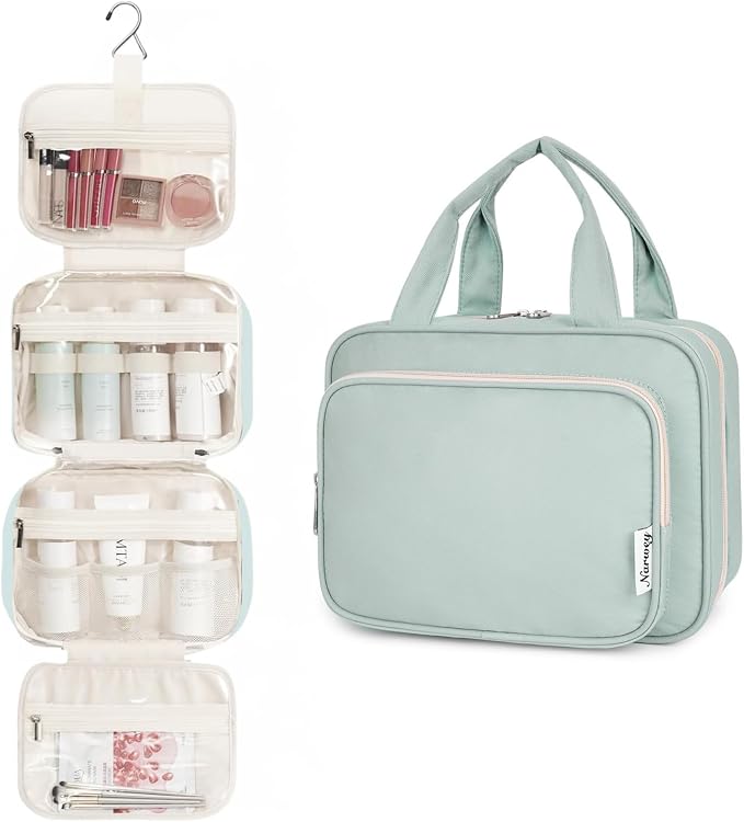 Hanging Toiletry Bag for Women Travel Makeup Bag Organizer Toiletries Bag for Travel Size Essentials Accessories Cosmetics (Mint Green (Medium))