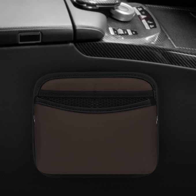 Universal Car Side Pocket Organizer, PU Leather Car Pocket Pouch for Car Seat, Door, Window, Console, Cards Trash Cell Phone Sunglasses Holder for Car, Brown