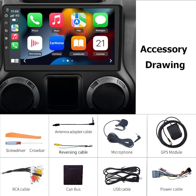 Car Radio for Jeep Patriot Compass 2010 2011 2012 2013 2014 2015 2016, Android 13 Car Stereo with 10.1 Inch Touch Screen, 2GB+32GB, Wireless CarPlay & Android Auto