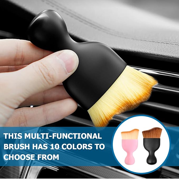 Car Detailing Brush, Auto Interior Dusting Brush, Car Soft Bristle Cleaning Tool, Universal Car Interior Crevice Brush for Dashboard, Air Conditioner Vents, Leather, Computer (Brown)