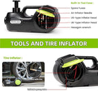 Electric Car Jack Kit 5 Ton,Hydraulic Car Jack Lift DC12V with Electric Impact Wrench & Inflator for SUV MPV Sedan Truck Tire Change & Garage Repair（Lifting Range 6.1-21.7 inch）