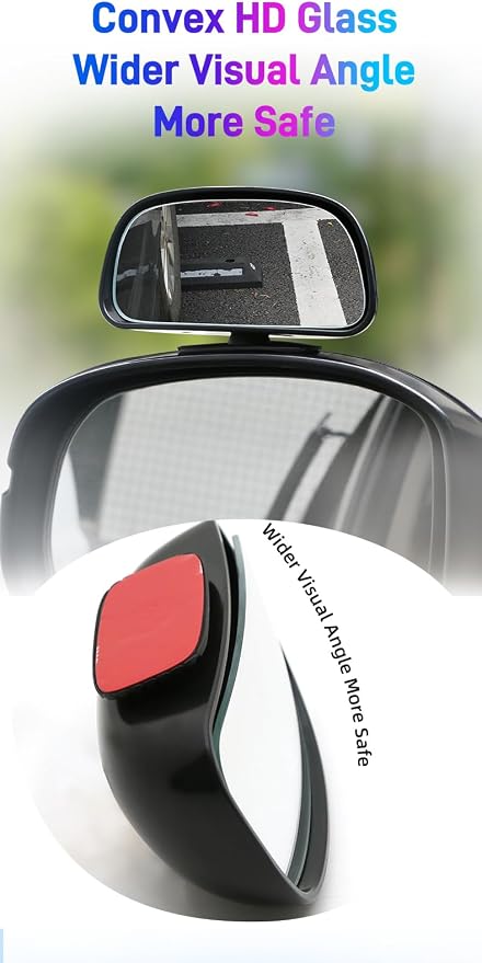 Blind Spot Mirror for Car, Stick-On Blind Side Mirror for Cars, SUVs & Trucks, Adjustable HD Glass Convex Wide-Angle Blindspot Mirrors