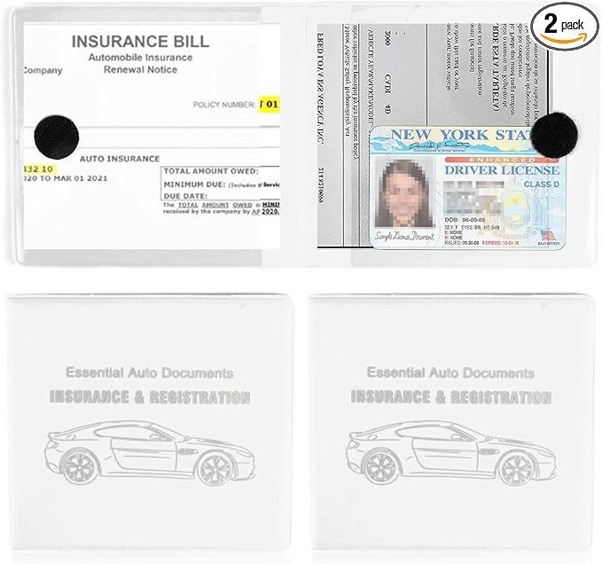 Car Registration & Insurance Card Holder, 2-Pack - White, Waterproof, 4-Compartment, Unisex-Adults Car Organizer