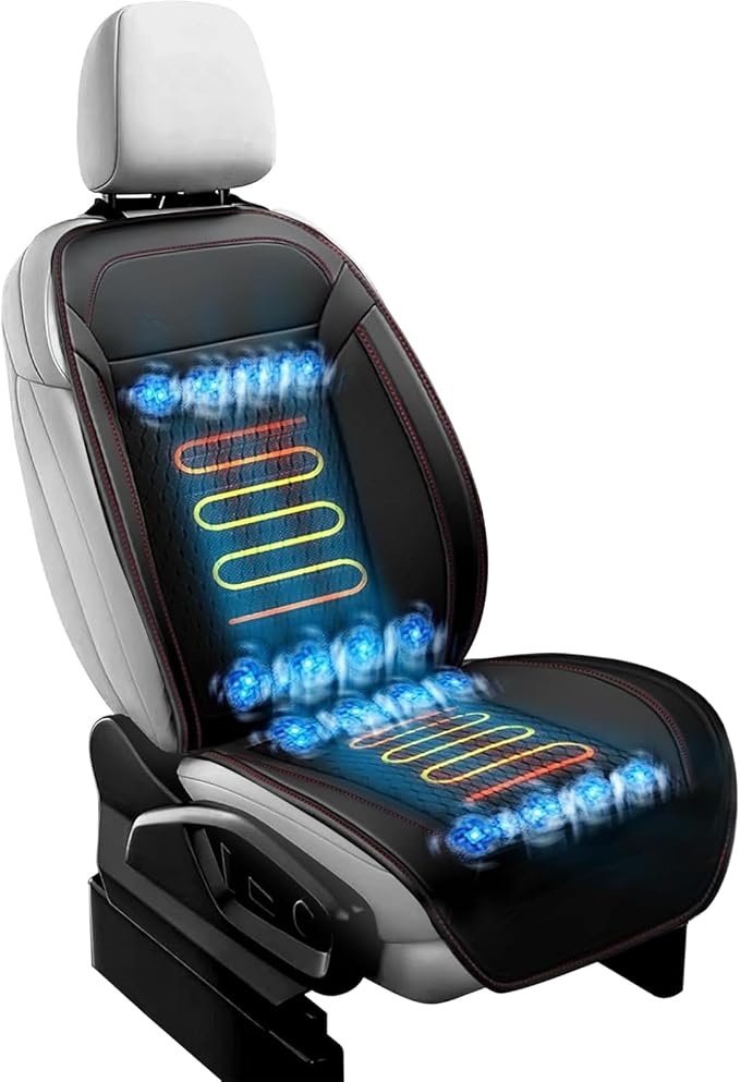 Upgraded 16 Fans Cooling Car Seat Cover Front Seat, Cooling Car Seat Cushion with Massage Adjustable Temperature, 12V Ventilated Seat Cover for Car SUV Universal (Winter,Cooling&Massage-3in1 - 5)