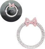 ORIESSE Pink Bow Car Accessories,Bow Tie Engine Start Button Ring,Bling Girly Silver Rhinestone Ring Start Stop Button Car Decor for Women,Ignition Ring Car Charm