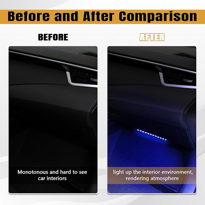Car LED Strip Light, 12V 24 LED Vehicle Interior Atmosphere Lamps with USB Port, Auto Under Dash Ambient Night Light, Universal Car Accessories (Blue, USB)