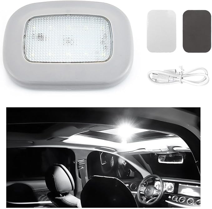 Car Interior Ceiling Roof Lights, Magnetic Rechargeable USB Wireless Dome Lamp, LED Auto Map Reading Light Cover for Insider Roof Ceiling, Universal Car Accessories (Gray)