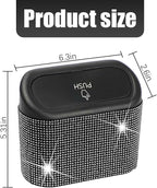 Bling Car Trash Can with Lid, Crystal Rhinestones Leakproof Auto Garbage Hanging Container Bin, Multipurpose Diamond Dustbin Storage Organizer, Universal Vehicle Accessories (Black)