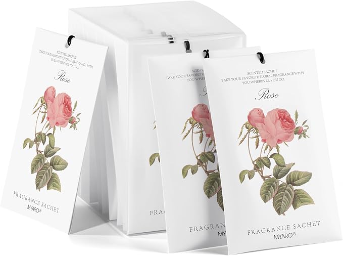 12 Pcs Rose Scented Sachets Long Lasting Room Air Freshener Odor Deodorizer Eliminating for Home Drawer Closet Clothes Storage