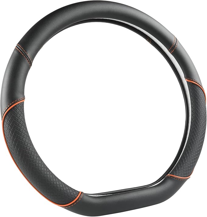 D Shape Steering Wheel Cover for Nissan Rogue Kicks - Auto Car Steering Wheel Cover Customized for Nissan Altima Sentra(Black+Orange Line-D-Shaped)