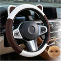 Steering Wheel Cover with Ears Keychain Fit 14-15 inch White Brown | Cute Car Steering Wheel Covers for Women Girls Elastic Breathable Steering Wheel Protector Accessories Universal Size