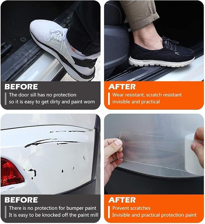 Anti-Scratch Anti-Collision Adhesive Strip Car Door Edge Guard Protector Strip Car Door Scuff Plate Protectors Transparent Invisible Tape for Rear Bumper/Door(66Ft x 2.8In)