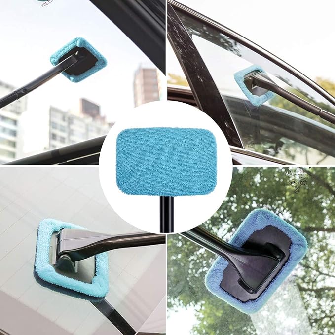 Car Care Microfiber Cloths for Windshield Cleaning Tool, Windshield Cleanner Wand Replaceable Glass Cleaning Bonnets, Interior Auto Window Cleaner Washing Pads, Fit 5”, Blue, 5 Pack
