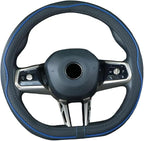 Flat Bottom Steering Wheel Cover Anti-Slip,Safety,Soft,Breathable,Durable,Full Surround,Comfortable Grip Microfiber Leather (D Shape, Black Dark Blue)