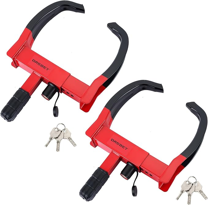 2 Pack Trailer Wheel Lock | Heavy Duty Anti Theft Wheel Clamp Lock with 3 Keys Adjustable Security Tire Lock Fits 7-11" Width Tyres, Great Deterrent for Trailers Car SUV Boats ATVs (Red-Black)