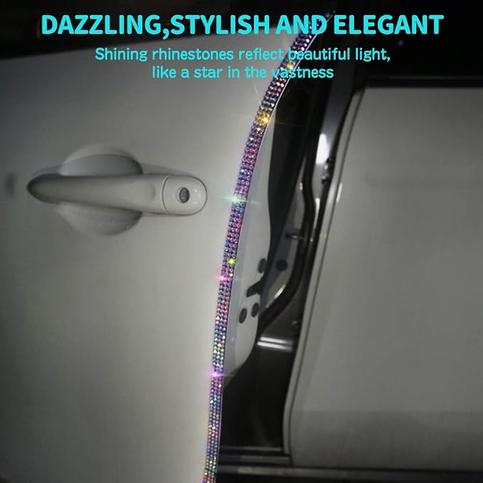 Door Edge Anti-Scratch Sticker Door Crash Bumper Crystal Bling Protection Tape Rubber Strip Sticker,Car Door Protector,Car Door Guard,Car Door Protection,90cm/35.4" Each One,4Pack/Set,Multicolor