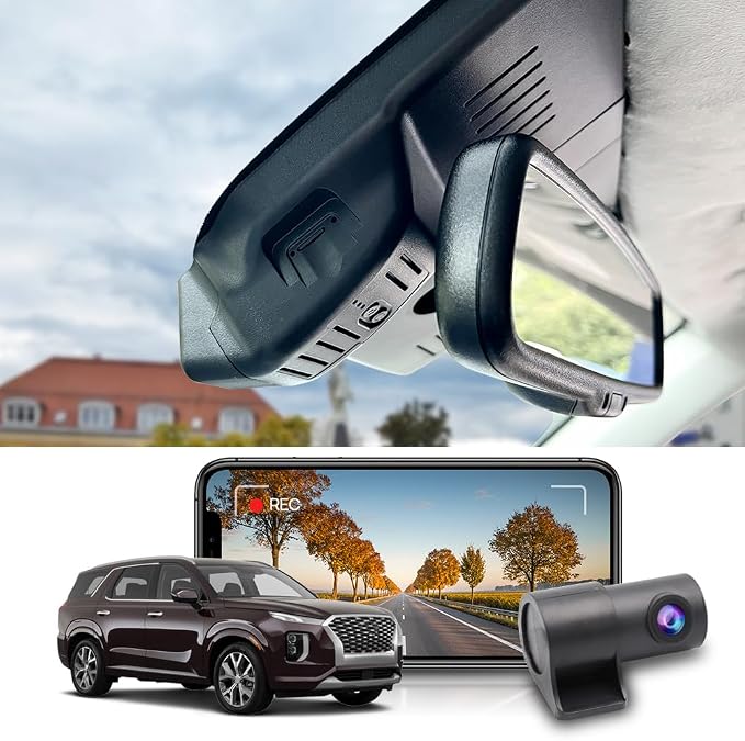 2K Dual Dash Cam for 2020-2022 Hyundai Palisade Limited SE SEL Calligraphy (Part No#S8000), OEM Look, Front 1440P+Rear 1080P Video, Loop Recording, WiFi & APP, G-Sensor, Easy to Set, 64GB Card