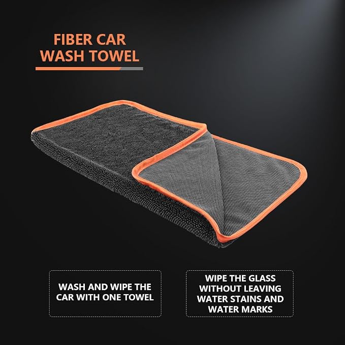 Microfiber Car Drying Towels, Cleaning Cloth Towels, Twist Pile Rapid Drying Orange Edge Car Microfiber Towels for Car Detailing, Pack of 3, 16.5 x 16.5 Inch, 600 GSM, Gray-MT040