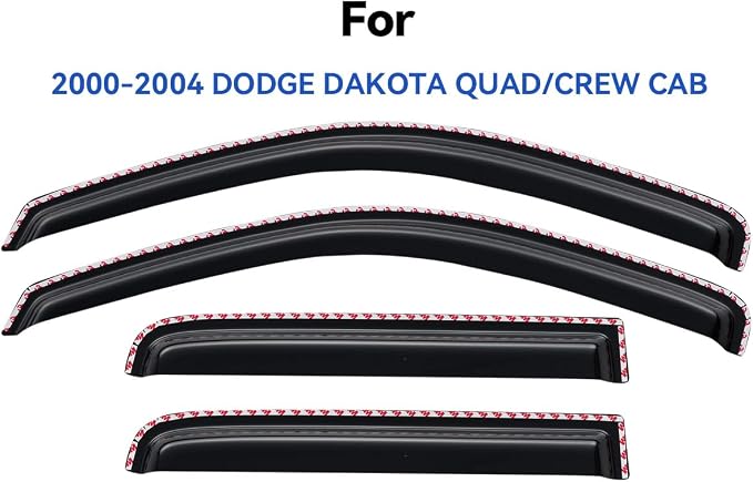 in-Channel Window Visors Rain Guards for 2000-2004 Dodge Dakota Quad/Crew Cab, Window Vent Wind Deflectors Visors Shades for 00 01 02 03 04 Dakota