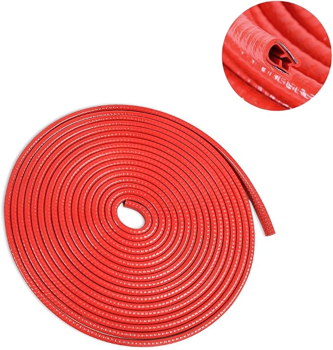 Car Door Edge Guards, 16Ft Universal Rubber Seal Protector U Shape Edge Trim Car Door Edge Protection for Most Car, Aluminum Boat Edge Guards (Red/16FT)