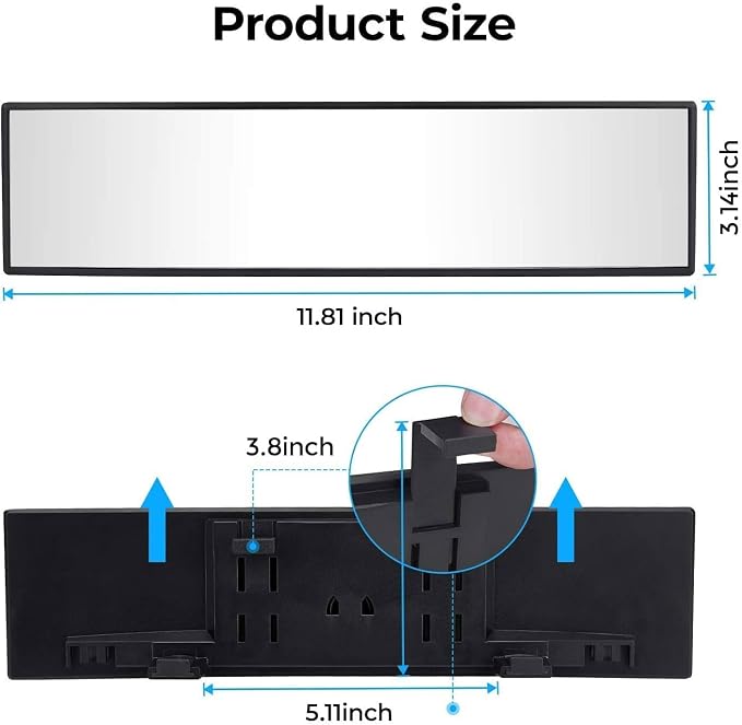 Rear View Mirror, Universal 12 Inch 2 Pack Panoramic Convex Rearview Mirror, Interior Clip-on Wide Angle Rear View to Reduce Blind Spot Effectively for Car SUV Trucks - Clear