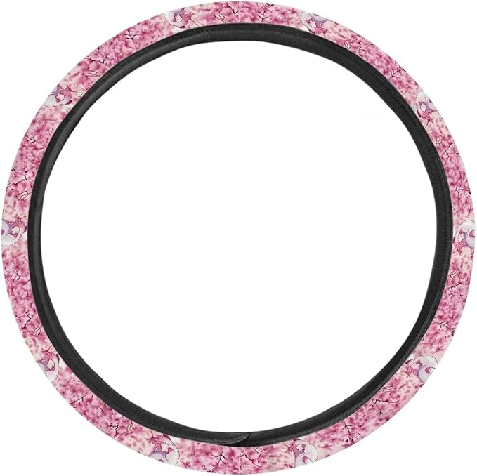 Floral Axolotl Cherry Flower Pink Pattern Steering Wheel Cover Wear-Resistant Car Wheel Protector Auto Wheel Cover Automotive Accessories Universal Fit Van Car SUV Truck