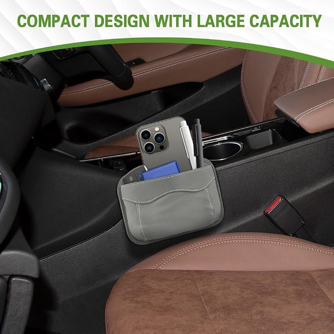 Car Seat Side Pocket Organizer, PU Leather Car Seat Gap Filler Bag, Car Seat Pocket Storage Bag for Phone, Keys, Sunglass, Wallet, Car Organizer Accessories for Seat, Door, Window (Grey)