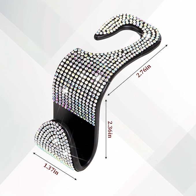 4PCS Bling Car Seat Headrest Hooks, Crystal Rhinestone Vehicle Back Seat Hanger Holder, Auto Interior Headrest Hanging Storage Organizer for Purse Handbag Coat, Universal Fit (AB Color)