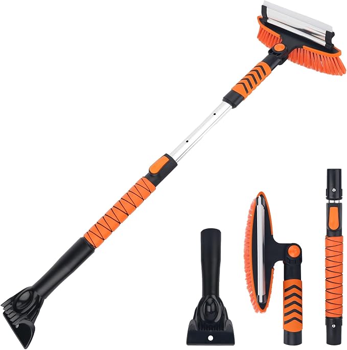 Snow Removal Brush and Ice Scrapers for Car Windshield, 3 in 1 Heavy Duty 42'' Extendable Broom for SUV and Truck Window, Automotive Winter Accessories
