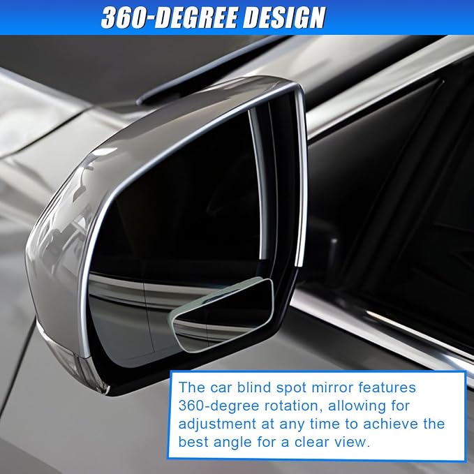 2PCS Rectangle Blind Spot Mirror for Car, Frameless Adjustable Wide Angle Mirror, Universal Side Rear View Mirrors, Stick-on Design, HD Glass Convex Mirrors for Cars, Trucks, SUVs (049/Frameless)