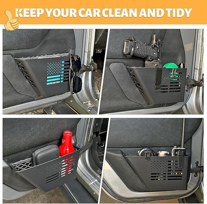 MAIKER 4PCS Metal Front Rear Door Storage Box Compatible with 2007-2018 Jeep Wrangler JK 4 Door, Replaces OEM Door Nets, Expands Interior Storage Space