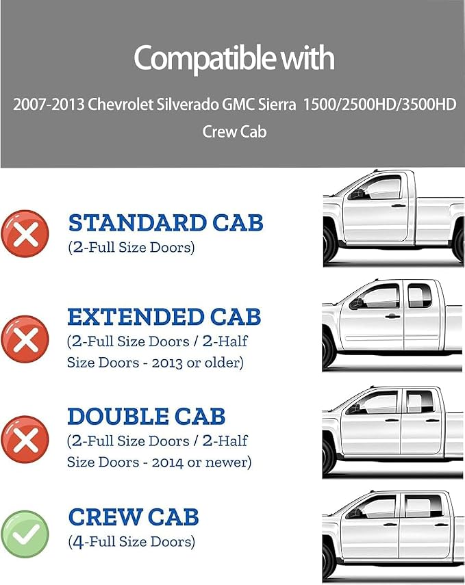 Tape On Window Visors Rain Guards Compatible with 2007-2013 Chevrolet Silverado GMC Sierra 1500/2500HD/3500HD Crew Cab,Side Vent Window Deflector Rain Guard Shade,Truck Accessories-4pcs