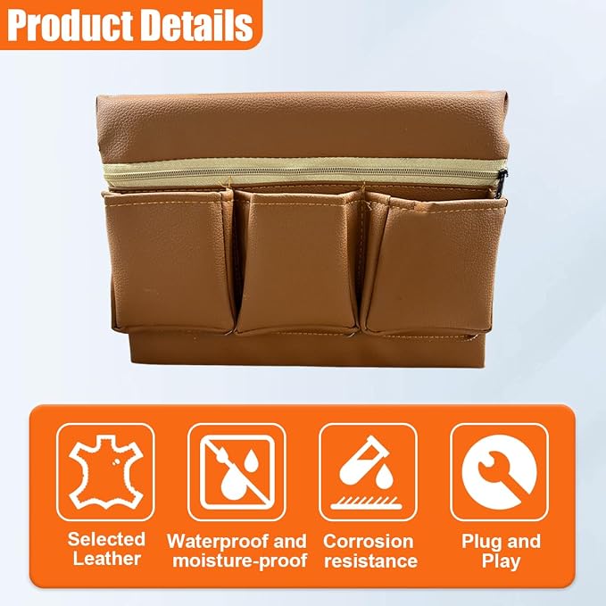 Car Window Armrest Storage Box, Leather Car Side Door Armrest Organizer Storage Bag with Multiple Pockets, Universal Comfortable Elbow Rest Pad Cushion for Auto Interior Accessories (Brown)