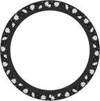 Daisy Floral Steering Wheel Cover Women Girls Cute Flower Car Steering Wheel Cover Black Anti-Slip Soft Neoprene Auto Accessories Interior Decor Protector Covers Gifts Elastic Universal 15 Inch