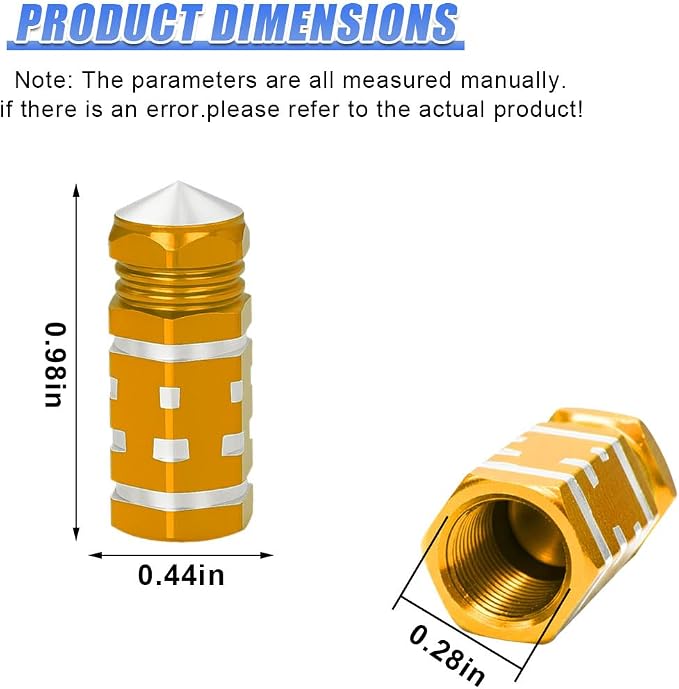 4PCS Tire Valve Stem Caps, Aluminum Tire Valve Cap, Dustproof Leak-Proof Wheel Valve Cover, Corrosion-Resistant Hexagon Stem Covers, Universal for Cars, SUVs, Trucks, Motorcycles, Bikes (Gold)