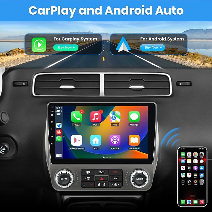 Android Car Stereo for Chevrolet Chevy Camaro 2010 2011 2012 2013 2014 2015, 9" Touch Screen Radio Upgarde WiFi Bluetooth Online GPS Navigation CarPlay Android Auto, 2GB+64GB