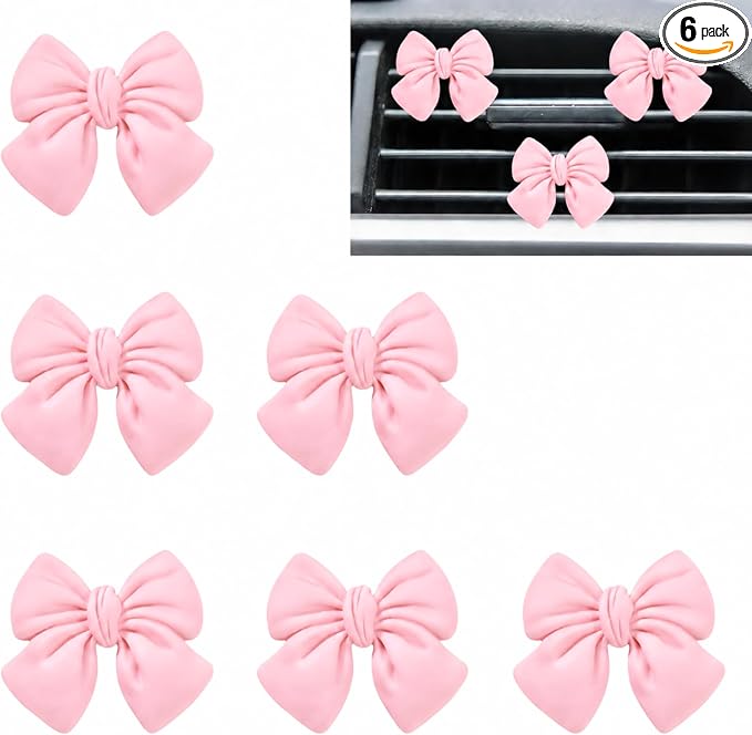 6 pcs Pink Bow Car Air Vent Clips Coquette Cute Girly Car Decor Accessories Interior Aesthetic Decorations Charm Stuff for Women Girl