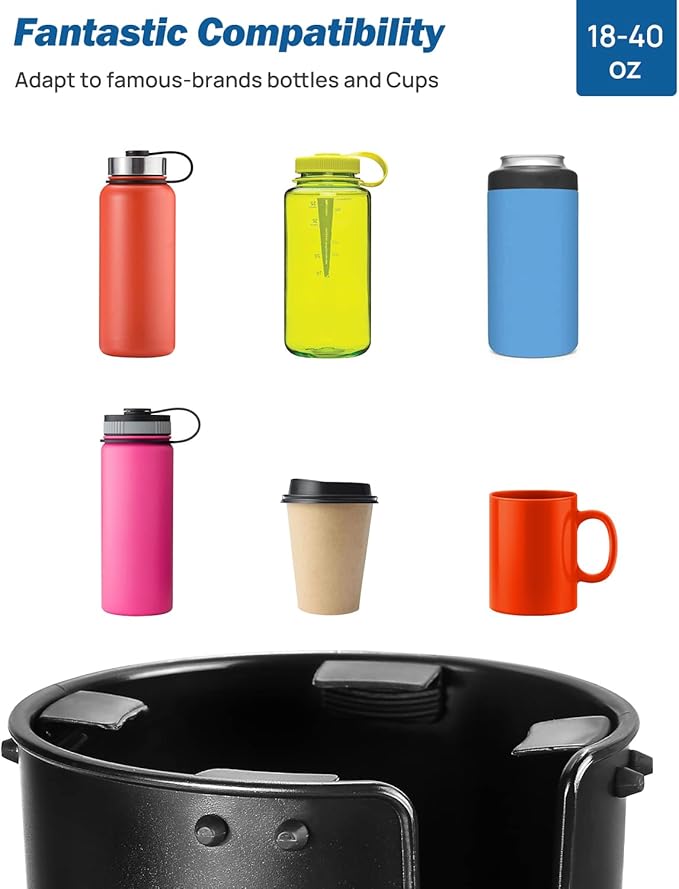 Large Stable Cup Holder Expander for YETI, Hydro Flask, Hold 18-40 oz Bottles and Mugs, Car Cup Holder Adapter with Adjustable Rubber Base
