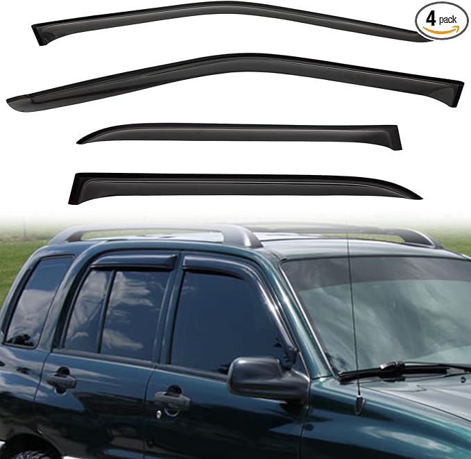 Rain Guards Compatible with 1999-2005 Suzuki Grand Vitara, 1999-2004 Chevy Tracker Tape-On Side Window Visor Wind Deflector Vent Visors Car Accessories 4pcs