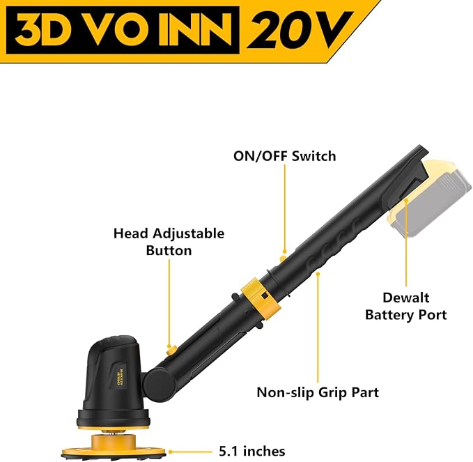 Electric Ice Scraper for Dewalt 20V Battery, 1300RPM High-Speed Windshield Scraper for Ice and Snow, 45° Head Adjust, Extension Rod, Ice Scraper for Car Window(Battery Not Included)(Yellow)